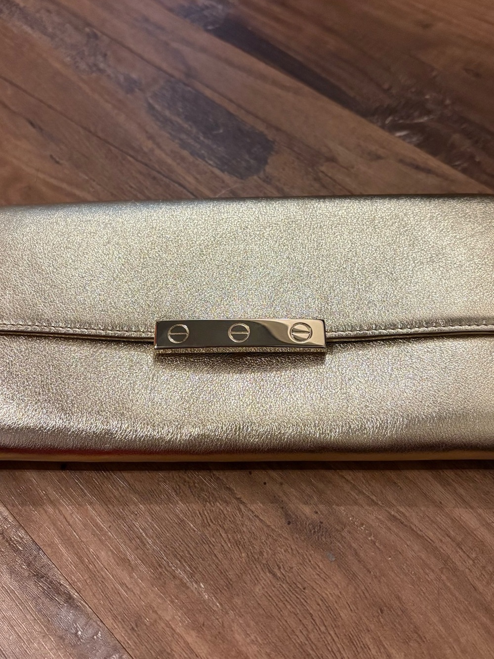 Cartier Metallic Gold Evening Clutch Wallet with Bar Clasp